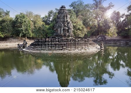 ruins of Neak Pean(12th Century) - religious architecture landmarks buildings complex near Siem Reap Cambodia