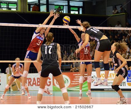 BUDAPEST, HUNGARY - JUNE 18: Dora Horvath (in black 10) in action at a CEV European League woman's volleyball game Hungary vs Czech Republic on June 18, 2011 in Budapest, Hungary.