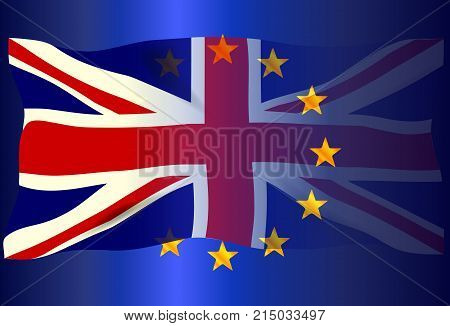 The British Union Flag faded over an EU flag