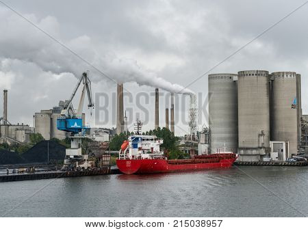 AALBORG, DENMARK - 19 SEPTEMBER: Aalborg Portland Cement factory on 19 September 2017 in Aalborg. The plant was founded in 1889