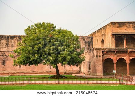 Jahangir's palace inside wall in Red Fort of Agra, India