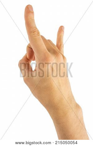 Man hand rocker on Isolated white background. Hand giving the devil horns gesture
