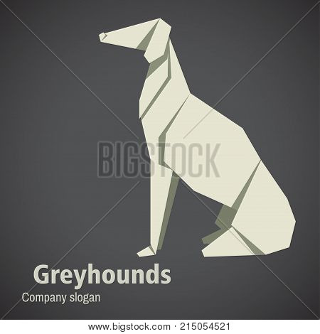 Dog breed greyhounds origami. 2018 Happy New Year greeting card. Celebration background with Dog and place for your text. Vector illustration