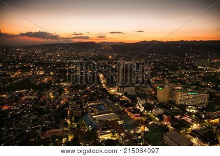 CEBU, PHILIPPINES-MARCH 25, 2016: Panoramic view of Cebu city in sunset on March 25, 2016, Philippines. Cebu is the Philippines's second most significant metropolitan center and main shipping port.