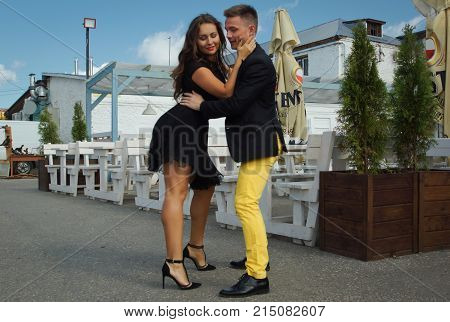Couple Of Dancers Dancing Bachata On A City Street