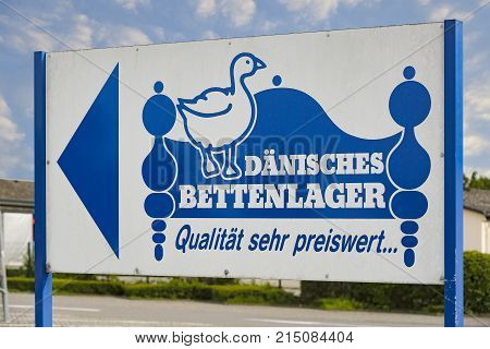 LINDEN GERMANY JULY2017: DAENISCHES BETTENLAGER - trading chain. JYSK Holding is a Danish trading chain that sells among other things bedding furniture and furnishings. Based in Brabrand Denmark