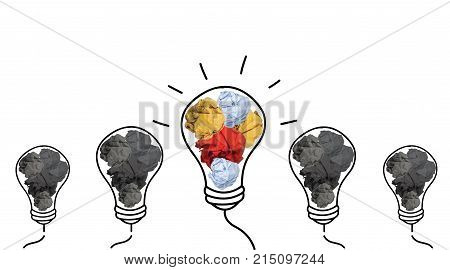 crowd lightbulb and colorful paper crumpled isolated on white background idea business innovate achievement growth success concept object design Business/Finance