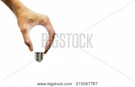 hand holding glowing polygonal lamp on background white. Innovative ideas concept. Bright idea. the way to solve problem. business finance.