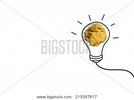 Idea with yellow crumpled paper ball ( lightbulb ) and businessman.Creative concept, object.