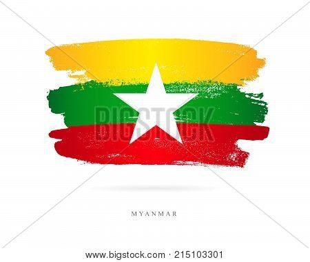 Flag of Myanmar. Vector illustration on white background. Beautiful brush strokes. Abstract concept. Elements for design.