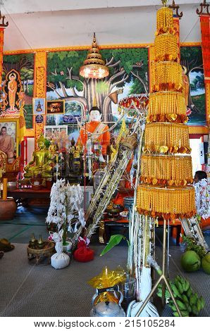 Inside Of Ubosot At Wat Don Moon Temple For Thai People Praying And Respect Buddha Statue At Country