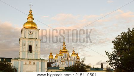 Kiev in Autumn; St. Michael's Golden-Domed Monastery. Evening.