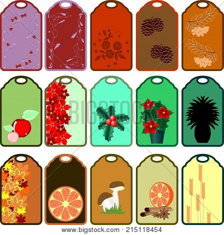 Various labels with a picture from plants