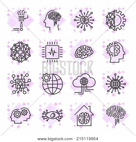 Simple set of artificial intelligence related line icons AI . Editable Stroke. EPS 10