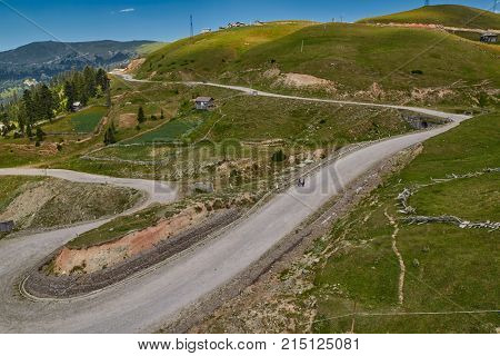Challenging mountain unpaved road Akhaltsikhe-Batumi and Rural mountain landscapes of Georgian Adjara region near village of Khulo