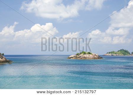 Beautiful tropical blue green lagoon surrounded with the condense jungle in Malaysia unknown from mass tourism