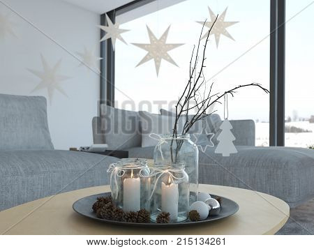 2. advent decoration in an christmas interior. 3d rendering