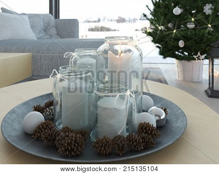 1. advent decoration in an christmas interior. 3d rendering