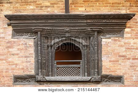 Traditonal Nepalese woodwork window in Nepal, Katmandu