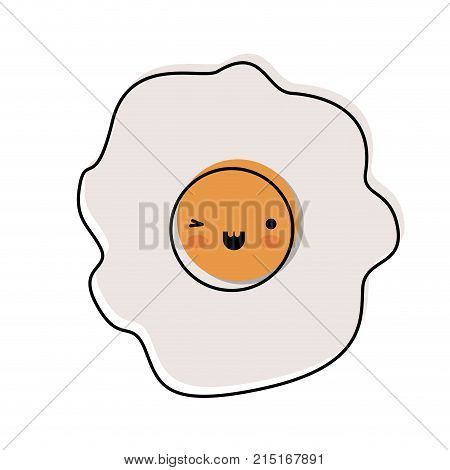 kawaii fried egg in watercolor silhouette on white background vector illustration