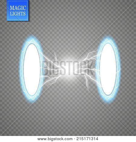 Magic Fantasy Portal. Futuristic Teleport. Light Effect. Blue Candles Rays Of A Night Scene With Spa