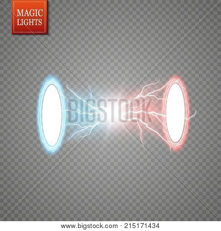 Magic Fantasy Portal. Futuristic Teleport. Light Effect. Blue Candles Rays Of A Night Scene With Spa