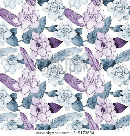 Wildflower gardenia flower pattern in a watercolor style. Full name of the plant: gardenia . Aquarelle wild flower for background, texture, wrapper pattern, frame or border.