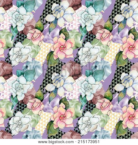 Wildflower gardenia flower pattern in a watercolor style. Full name of the plant: gardenia . Aquarelle wild flower for background, texture, wrapper pattern, frame or border.