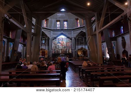NAZARETH, ISRAEL - NOVEMBER 2011: Beautiful interior of the Church of the Annunciation