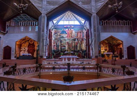 NAZARETH, ISRAEL - NOVEMBER 2011: Beautiful interior of the Church of the Annunciation