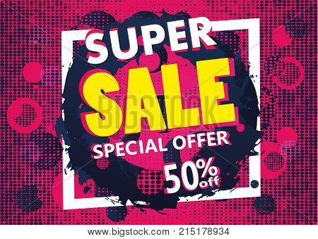 Super Sale arrow banner. Big sale, clearance. 50off. Vector illustration Eps 10 Vector