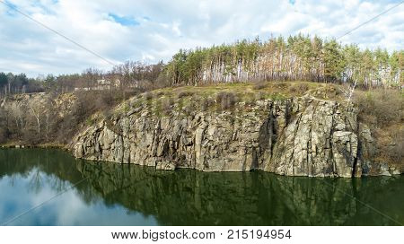 Aerial view of the rocks. Beautiful view of the river landscape