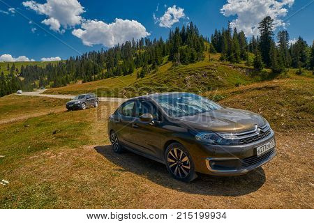 KHULO, GEORGIA - 08 August 2017: Challenging mountain unpaved road between Akhaltsikhe-Batumi near Khulo village of Georgian Adjara region
