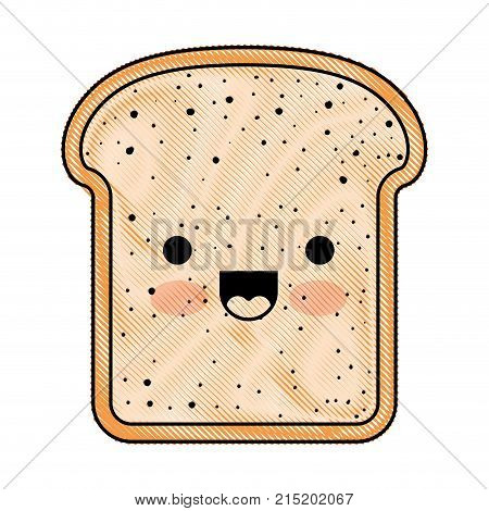 kawaii bread slice in colored crayon silhouette vector illustration