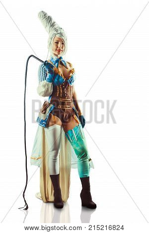Beautiful Woman Trainer With The Whip In A Sexy Circus Suit