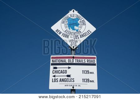 ADRIAN TX - OCTOBER 12, 2017: Midpoint marker between Chicago and Los Angeles along Route 66 in Adrian, Texas