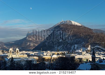 Panorama Salzburg With View On Gaisberg In Winter, Austria