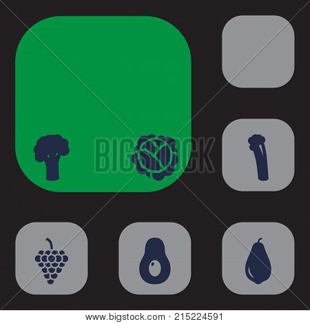 Collection Of Celeriac, Vineyard, Food And Other Elements.  Set Of 6 Fruit Icons Set.