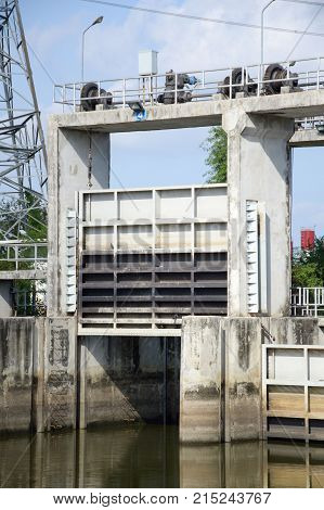 close up cement dam in country Thailand