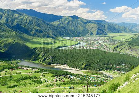 View Of Chemal Village From Mountain Camel. Altai Republic, Russia