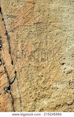 Ancient Petroglyphs Rock Carvings On Stones. Altai Republic, Russia