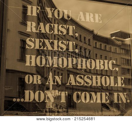 If you are..., don't come in - a window in Berlin