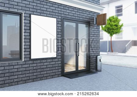 Black Brick Building Exterior With Poster
