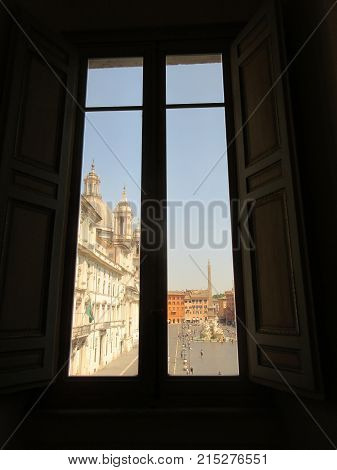 Rome: Piazza Navona view behind the window