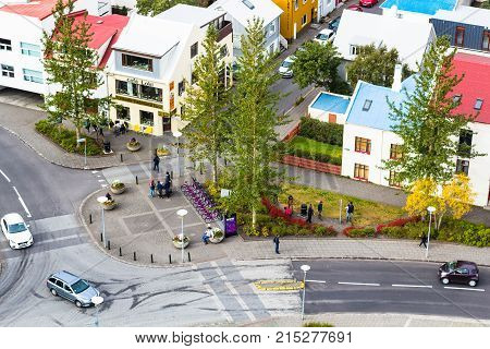 Eiriksgata Street In Reykjavik City In Autumn