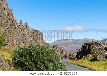 People On Way To Almannagja Fault In Thingvellir