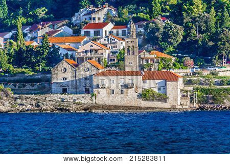 Seafront view at dominican monastery by the sea in Korcula town, Croatia.