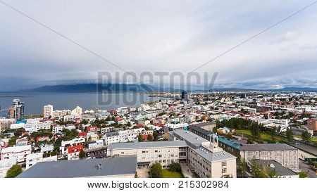 Aerial View Of Reykjavik City And Atlantic Ocean