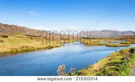 River In Rift Valley In Thingvellir National Park