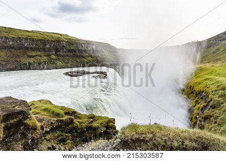 Flow Of Gullfoss Waterfall In Canyon Of Olfusa
